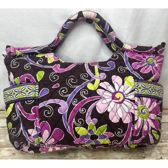 Vera Bradley PURPLE PUNCH GABBY Floral Quilted Bag Brown& Floral Some Fade - Picture 2 of 16